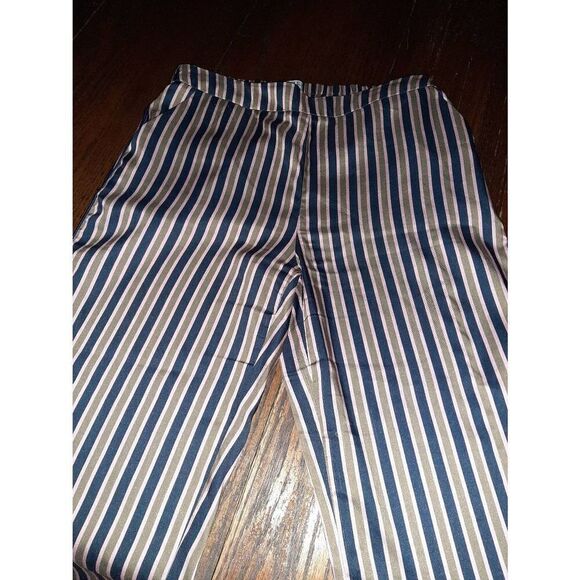 Size 40 (Medium) Karen Damen JBC Striped Silky Wide Leg Pants Green Pink Pockets - Picture 3 of 5